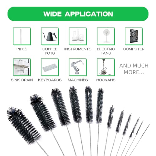 Brush Family 빨대 클리너 브러시 세트, 재사용 가능한 음료 빨대, 새 모이통, 파이프 청소용 엑스트라 롱 파이프 물병 브러시 12개, 블랙 (12피스 다양한 직경 세트) - size: 10-12 inch mixed diameters set (12pcs)