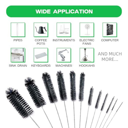 Brush Family 빨대 클리너 브러시 세트, 재사용 가능한 음료 빨대, 새 모이통, 파이프 청소용 엑스트라 롱 파이프 물병 브러시 12개, 블랙 (12피스 다양한 직경 세트) - size: 10-12 inch mixed diameters set (12pcs)