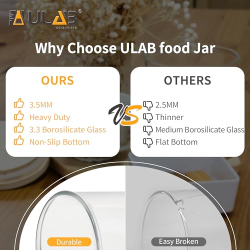 ULAB 3.5mm Thick Glass Food Container Set with Lid, 36.5 OZ Clear Storage Jar, Pack of 3, Glass Airtight Canisters set for Cookie, Candy, Coffee Beans, USJ1002 - color: 36.5oz-3pcs