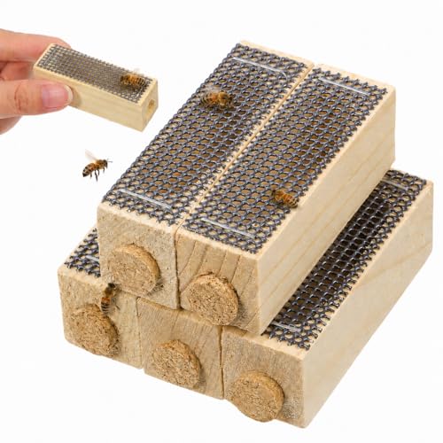 Toddmomy Wooden Bee Cage 5 Pack Beekeeping Tool with Ventilated Wire Mesh for Safe Queen Rearing and Hive Management - size: 6.00X2.00X2.00CM