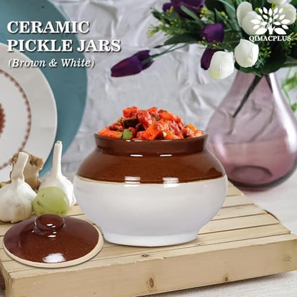Qimacplus Ceramic Handi Pickle Jar| Food Storage Jar | Multipurpose Jar | Lota Jar For kitchine and Dinning table 500 ML set of 2