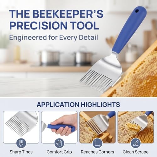 Stainless Steel Uncapping Fork with Plastic Grip, Honey Comb Scraper for Beekeeping