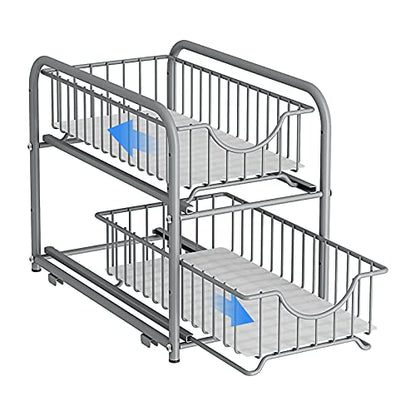 under sink storage 2 Tier Stackable Sliding Basket Organizer Drawer For Kitchen And Bathroom/Cabinet Drawers,silver - color: Silver