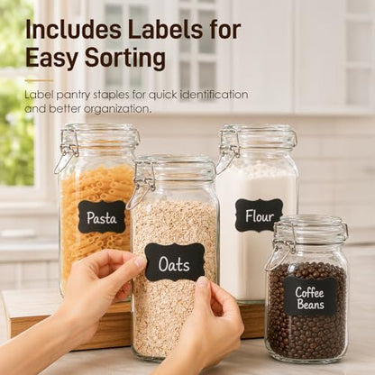 GOSCHE 78oz Glass Jars with Airtight Lids, 3 Pack Square Glass Storage Containers with Labels, Wide Mouth Borosilicate Glass Canisters, BPA-Free for Flour, Sugar, Rice, Pasta, Coffee