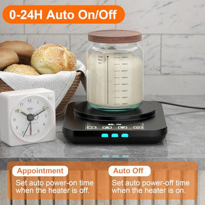 Sourdough Starter Warmer Mat - 24H Timer - Precise 1°F Thermostat Control (70-110°F) - Smart Memory Warming On/Off - Warming Heating Pad for Sour Dough Starter (Black) - color: Black
