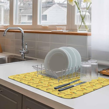 Yellow Tacos Dish Drying Mat for Kitchen Counter, Drying Mats Super Absorbent Microfiber Kitchen Countertop Protector Dishes Pad 12"x16", Cheese Vegetables Cartoon Food - size: 16" x 12"