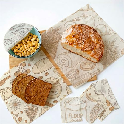 Reusable Beeswax Wrap, Bakery and Coffee Wraps, 9 Pack Eco-Friendly Food Preservation, Organic, Sustainable, Zero Waste, Plastic-Free Covers for Sandwich, Bread, Bowl, 1XL, 3M, 5S - color: Brown Bakery