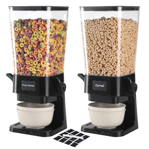 Cereal Dispenser Countertop with Cereal Bowls,16 Labels & Pen, Cereal Containers Storage, Candy Dispenser, Dry Food Dispenser For Pantry - Not Easy to Crush Food (Black, 2 Pack) - color: Black 2Pack