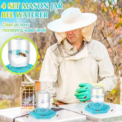 8 Pack Bee Feeder for Mason Jar Bee Watering Station Garden Silicone Sugar Water Feeder Beekeeping Drinking Equipment Tools with Mason Jars for Drinking Water(Teal,Hexagon) - color: Teal, style: Hexagon