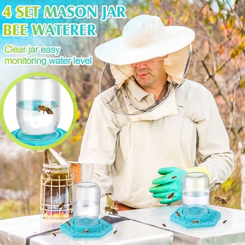 8 Pack Bee Feeder for Mason Jar Bee Watering Station Garden Silicone Sugar Water Feeder Beekeeping Drinking Equipment Tools with Mason Jars for Drinking Water(Teal,Hexagon) - color: Teal, style: Hexagon