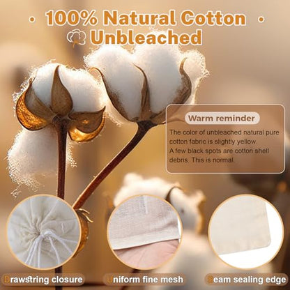 20 Pcs Muslin Bags with Drawstring, Reusable Tea Bags, Spice Bags for Cooking Soup/Herb/Loose Leaf Tea, Natural Cotton Cheese Cloth Bag for Straining, Sachet Bags Empty, 6 x 4 Inches - size: 6 x 4 inches