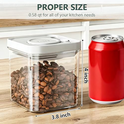 WRINGKIT Set of 4 Airtight Food Storage Containers, 0.58 Qt Small Cereal Snacks Container with Lids, Leak Proof Stackable Flour Sugar Canisters for Pantry, Spices, Candy, One Button Opening, 550ml