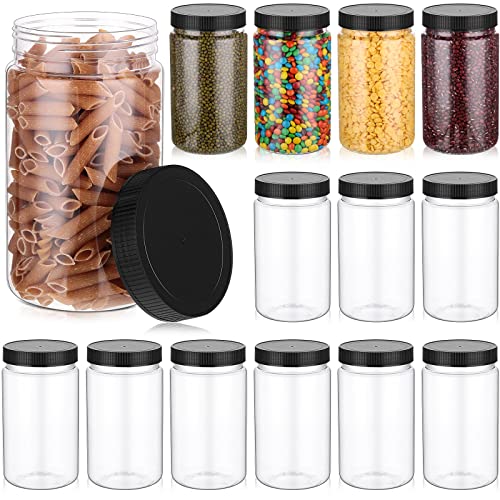 Eaasty 15 Pack 32 oz Plastic Jars with Lids Clear Mason Jars Large Storage Container Wide Mouth Empty Bulk for Home Food Candy Organizing Kitchen(Black) - color: Black