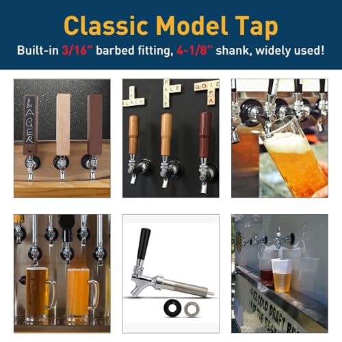 FERRODAY Upgraded 4-1/8 inch Shank Stainless Steel Core Draft Beer Faucet Chrome Plated Beer Tap No-Rust No-Leak Beer Faucet for Homebrew 1/4 Barb Keg Faucet Kegerator Parts Beer Tap Faucet - size: 4-1/8 inch Shank