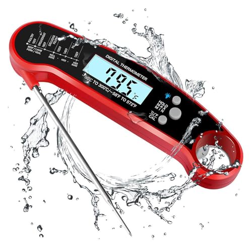 Digital Instant Read Food Thermometer with Backlight, LCD Display, Calibration Function, Built-in Bottle Opener for Grilling, BBQ, Turkey, Candy, Liquid Temperature Measurement, Red - color: Red