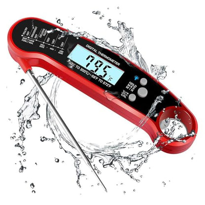 Digital Instant Read Food Thermometer with Backlight, LCD Display, Calibration Function, Built-in Bottle Opener for Grilling, BBQ, Turkey, Candy, Liquid Temperature Measurement, Red - color: Red