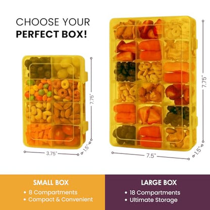 Snack Box Containers Set of 2-Reusable,100 Dissolvable Labels, 8 Adjustable Compartments, Dishwasher Safe, BPA-Free, Meal Prep Container, PARENT TESTED PARENT APPROVED AWARD (2 Pack) (Yellow) - color: Yellow, size: Small