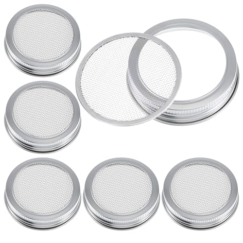 6 Pack Mason Jar Sprouting Lids, 304 Stainless Steel Mason Jar Mesh Lid, Durable Mason Jars Strainer Lid for Seed Sprouting Indoor Gardening,Fresh Greens