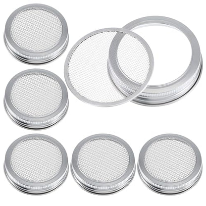 6 Pack Mason Jar Sprouting Lids, 304 Stainless Steel Mason Jar Mesh Lid, Durable Mason Jars Strainer Lid for Seed Sprouting Indoor Gardening,Fresh Greens