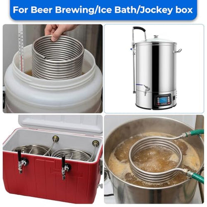 Wort Chiller 1/2" x 25FT, Food Grade 304 Stainless Steel Immersion Chiller Coil, Ice Bath Water Chiller Beer Chiller Water Cooler Tubing Coil for Beer Brewing, with 2PCS 1/2'' Connection Barbs - size: 1/2" x 25 Ft Wort Chiller