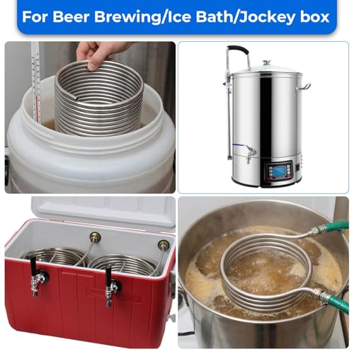 Wort Chiller 1/2" x 50FT, Food Grade 304 Stainless Steel Immersion Chiller Coil, Ice Bath Water Chiller Beer Chiller Water Cooler Tubing Coil for Beer Brewing, with 2PCS 1/2'' Connection Barbs - size: 1/2" x 50 Ft Wort Chiller