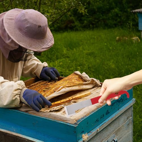 Hook End Hive Tool Beehive Frame Scraper for Beekeeping Stainless Steel 2.5mm Thick Burgundy J-Shaped Hive Scraper with Curved Tail Sturdy Beekeeping Supplies and Frame Lifting