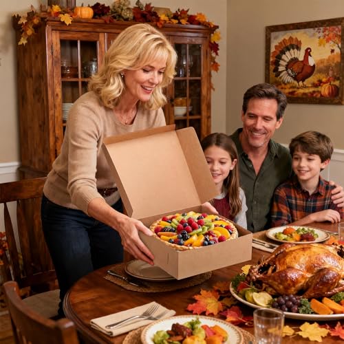 36 Pack Pizza Bakery Boxes 8" x 8" x 3" Kraft Square Bakery Boxes for Pie, Cookies, Cheesecake, Chocolate Covered Strawberries, Dessert Brown Paper Cardboard Container for Treats - size: 8 x 8 x 3 inches