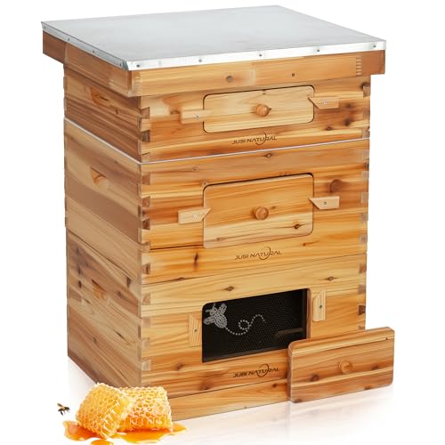 10 Frame Langstroth Bee Hive Kit, 2 Deep & 1 Medium Box | 10-Frame Langstroth Hive with 2 Deep Brood Boxes, 1 Medium Honey Super, 30 Pine Frames and an Observation Window - size: 2Deep+1Madium Bee Box