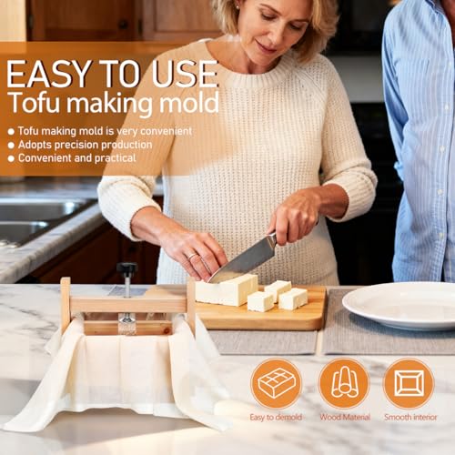 Luxshiny 1 Set Wooden Tofu Mold: 6.68 Inch Tofu Press with Cloth Bean Curd Maker Mold Kitchen Tool for Soybean Curd and Cheese Making