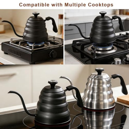Gooseneck Kettle 1200ml for Pour Over Coffee Stovetop – Stainless Steel Coffee Pot with Precision Spout, 304 Food-Grade BPA-Free, Heat-Resistant Handle, for Gas Electric Ceramic Stove - size: 1200ML