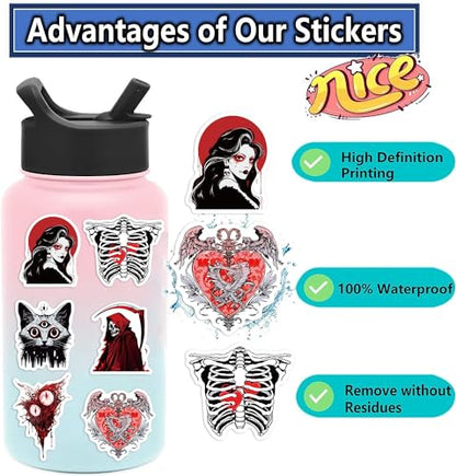 Yoksas Goth Horror Vampire Stickers - 50Pcs Gothic Red Skull Spooky Satanic Stickers for Scrapbook,Laptops,Water Bottles,Halloween Party Supplies,Helmets,Bumper - color: Vampire