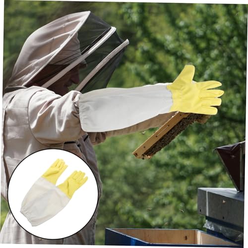 Toddmomy 1 Pair Heavy Duty PU Beekeeping Gloves with Long Sleeves for Gardeners Ventilated Beekeeper's Protective Gear with Elastic Cuffs Safety Gloves for Beekeeping and Outdoor Work