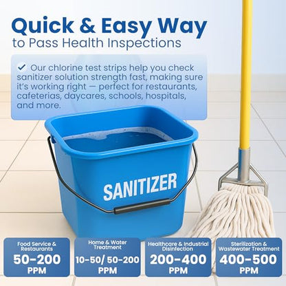 200 Chlorine Test Strips for Food Service – 0-500 ppm Bleach Sanitizer Testing Strips – Works Well with Popular Sanitizers – Ideal for Restaurants, Bars, Cafes, Food Trucks, Kitchens, Daycares & More
