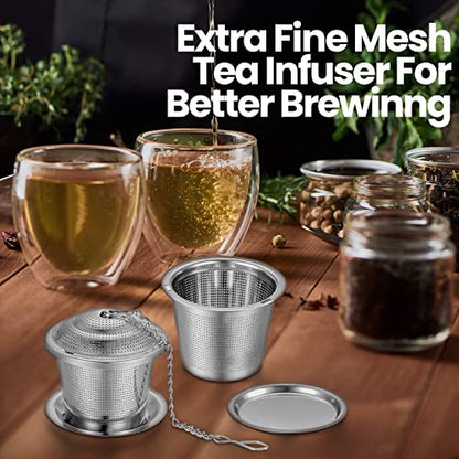 Zopeal 9 Pcs Tea Infuser Stainless Steel Strainer with Extended Chain Hook and Saucer Loose Leaf Steeper Fine Mesh Ball Tea Filter for Brew Spices Seasonings Fits Cup Mug Bottle (Medium) - style: Medium