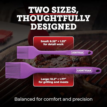 Lightyear Silicone Basting Pastry Brush Set (2 Pcs) ❘ 450°F Heat Resistant Oil Brush for Your Kitchen - Ideal For BBQ’s, Baking & Cooking 100% Food Grade Silicone - BPA Free & Dishwasher Safe (Purple) - color: Purple