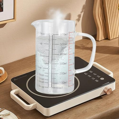 600ml/20.28oz Microwave Safe Glass Measuring Cup | Heat Resistant Borosilicate, V-Shaped Spout, Clear Scale, Multipurpose for Kitchen, Coffee & Yogurt(600ml/20.28oz) - size: 600ML