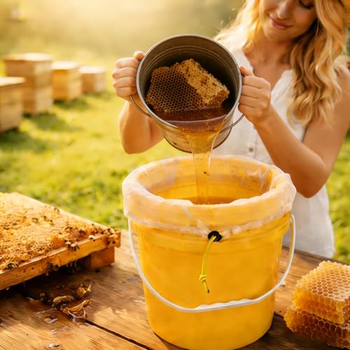 Honey Strainer for 5 Gallon Bucket - 4 Pack Fine Mesh Filter Bags with Adjustable Drawstring - Reusable Beekeeping Straining Bags for Honey, Jelly, and Food Grade Filtering