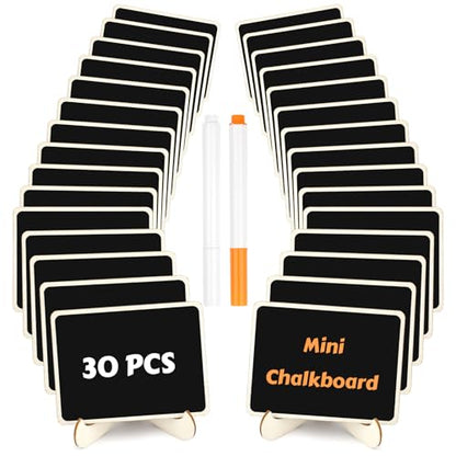 30 Pack Mini Chalkboard Signs, Food Labels for Party Buffet, Small Wooden Chalk Board Signs with Easel Stand & Markers, Wedding Place Cards for Table Setting or Numbers, Event Decor (Rectangular) - style: Rectangular
