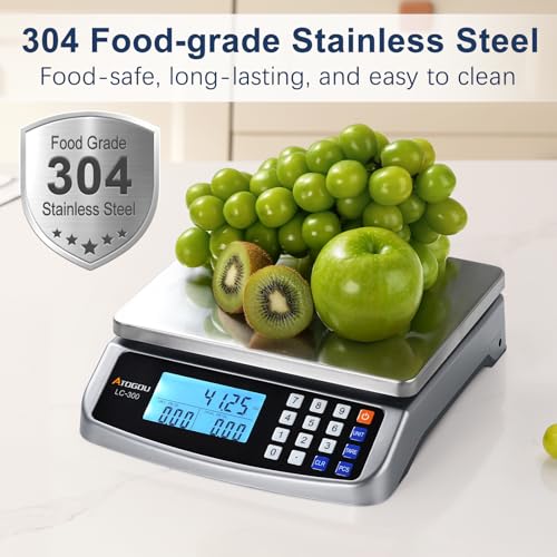 Atogou 66lb Food Scale, Commercial Kitchen Scale with Price Computing, Plug-in Usable, 0.05oz/1g, 304 Stainless Steel, for Cooking, Vegetables, Farm, Industry, Counting. LC300 Grey - style: Grey 66lb/30kg