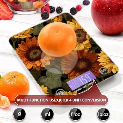 Food Scale Kitchen Digital Scale Food Ounces and Grams Dieting Baking Cooking Waterproof Glass Panels LCD Display,4 Units Scale Tare Function Sunflower - color: Sunflower 11