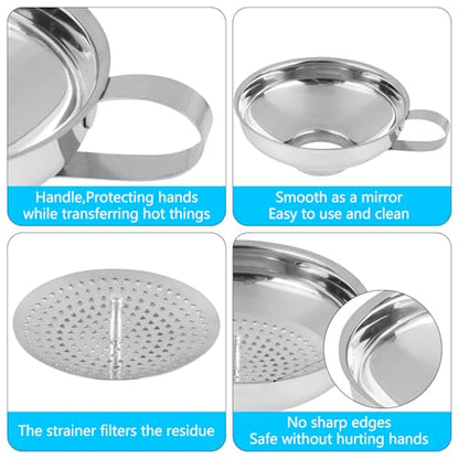 Canning Funnel, Food Grade Stainless Steel Canning Funnel with Strainer, Small Wide Mouth Funnels for Kitchen Use Filling Bottles Mason Jars Canning Supplies Kit Tools, Pack of 2