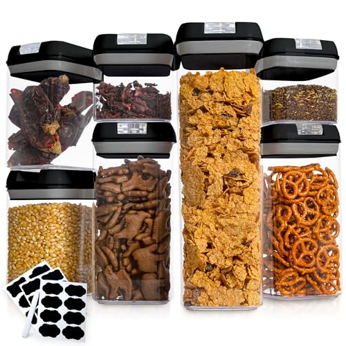 Cheer Collection Airtight Food Storage Containers, Kitchen Storage Containers for Pantry, Set of 7 Food Containers with Lids Airtight, Pantry Storage Containers & Organizers with Lids, Black - color: Black