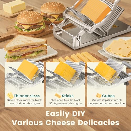 Huanyu Commercial Cheese Slicer Butter Cutter with 316 Stainless Steel Wire Customized 1/5 IN Blade Block Cheese Cutting Board Machine Aluminum Alloy Body, Home&Restaurant Kitchen Cooking Baking Tool