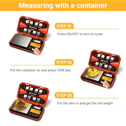 UNIWEIGH Digital Pocket Scale 200g/0.01g Precision Digital Scale Grams | 6 Units Jewelry Scales,Coins Scale with LCD Display,Tare Function for Food,Powder,small items(Battery Included)-Orange - color: Orange