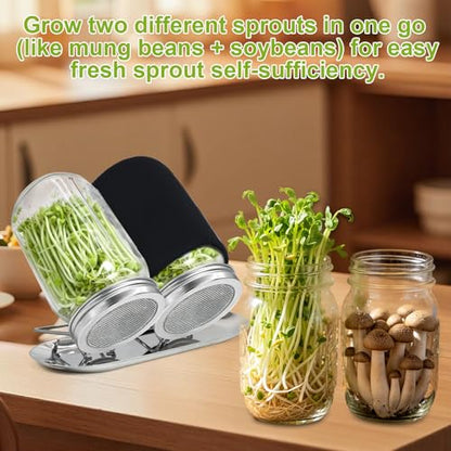 Uncle Yang Sprouting Lids Kit 2Pack Sprouting Lids for Wide Mouth Mason Jars with Stainless-Steel Sprouter Lids & Glass Mason Jars & Light-Blocking Sleeves for Broccoli, Alfalfa, Mung Bean - size: Sprouting Lids Kit 86mm