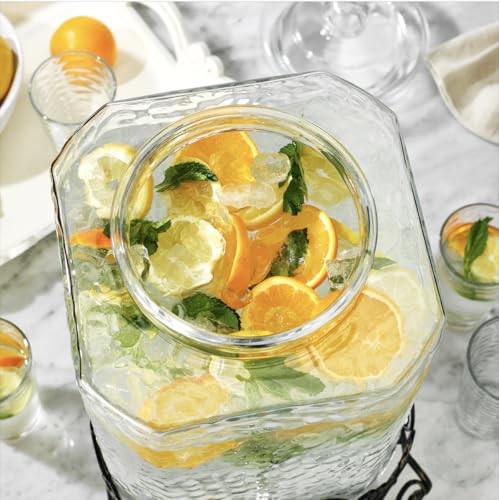 5 GALLON Drink dispenser, Glass Beverage Dispenser With Elegant Stand, Large Water Drink Dispensers for Parties With 100% Leak Proof Spigot, Ideal for Lemonade,Juice, Tea, and Party Drinks - color: Clear-5 Gallon&Stand