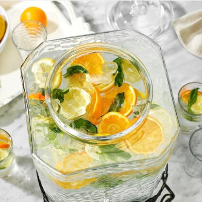 5 GALLON Drink dispenser, Glass Beverage Dispenser With Elegant Stand, Large Water Drink Dispensers for Parties With 100% Leak Proof Spigot, Ideal for Lemonade,Juice, Tea, and Party Drinks - color: Clear-5 Gallon&Stand