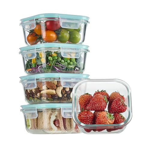 Vtopmart 5Pack 17.5oz Glass Storage Containers with Lids, Glass Meal Prep Food Container Sets with Snap Airtight Lid for Microwave, Oven, Freezer and Dishwasher, Green - color: Green, size: 17.5oz
