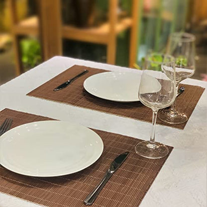 Set of 12 Pcs Bamboo Placemats Natural Anti-Slip Bamboo Placemats Washable Heat-Resistant Table Mats for Dining Room and Kitchen(Chocolate) - color: Chocolate, size: Set of 12