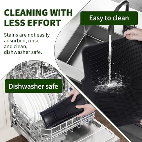 Silicone Dish Drying Mat 16x13,Food-Grade Silicone,Easy Clean Pad for Countertop Protection,Heat Resistant,Easy Clean,Non-Slip Drain Pad with Built-in Drain,Multi-Functional Use,Black - color: Black, size: 16" x 13"